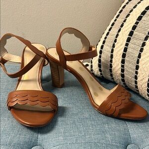 Boden Tan Scalloped Heeled Sandals